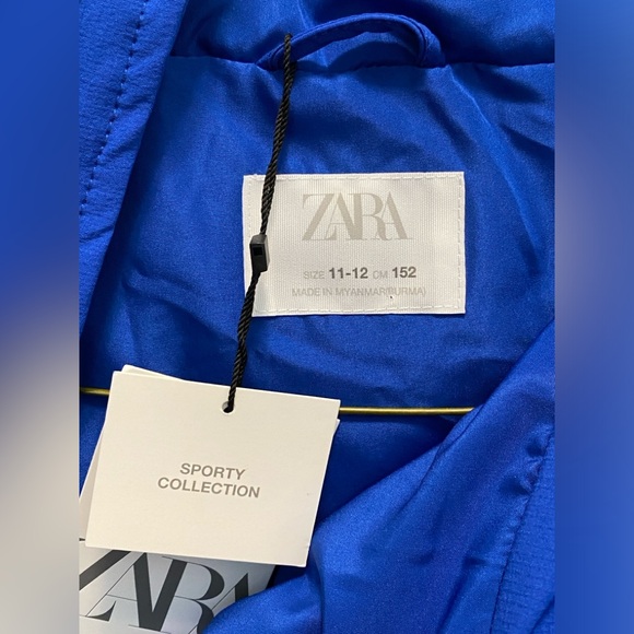 NWT Zara Colourblock Bright Blue and Black Hooded Zip Puffer Vest Size 11-12 - Picture 6 of 11